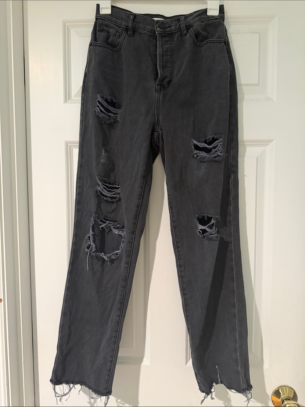 PacSun Black Distressed High-Waisted Straight-Leg Jeans
